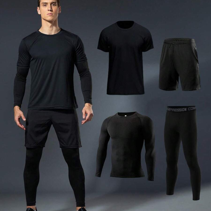 Men’s 4-Piece Compression Padel Gym Set – Quick-Dry Fitness & Training Sportswear Outfit
