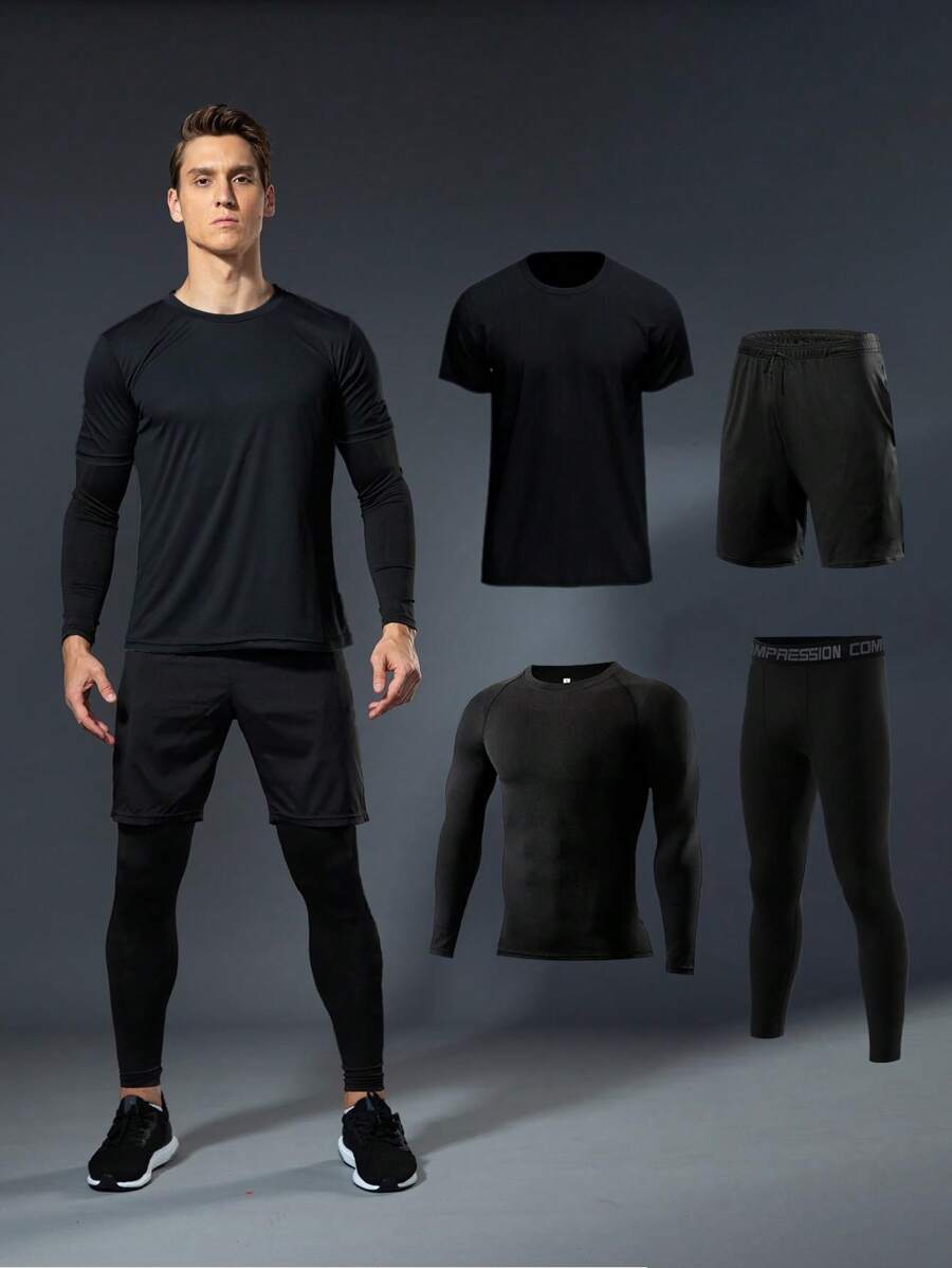 Men’s 4-Piece Compression Padel Gym Set – Quick-Dry Fitness & Training Sportswear Outfit
