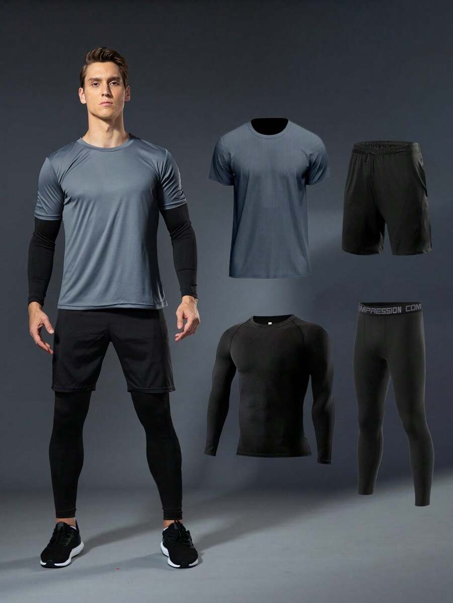 Men’s 4-Piece Compression Padel Gym Set – Quick-Dry Fitness & Training Sportswear Outfit