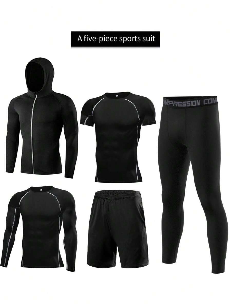Men’s 5-Piece Padel & Gym Set – Compression Quick-Dry Fitness Sportswear Outfit
