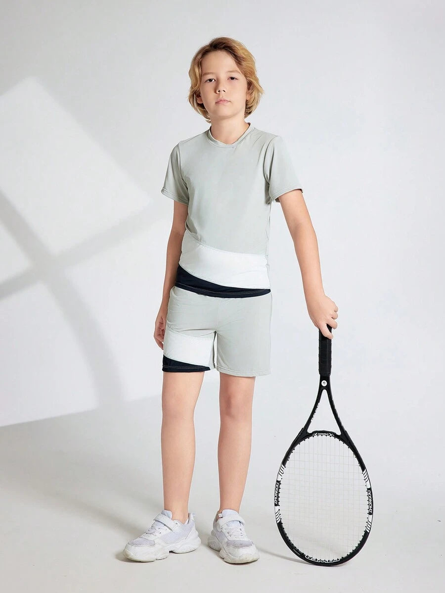 Boys Padel T-Shirt & Shorts Set – Round Neck, Lightweight Sportswear for Training & Matches