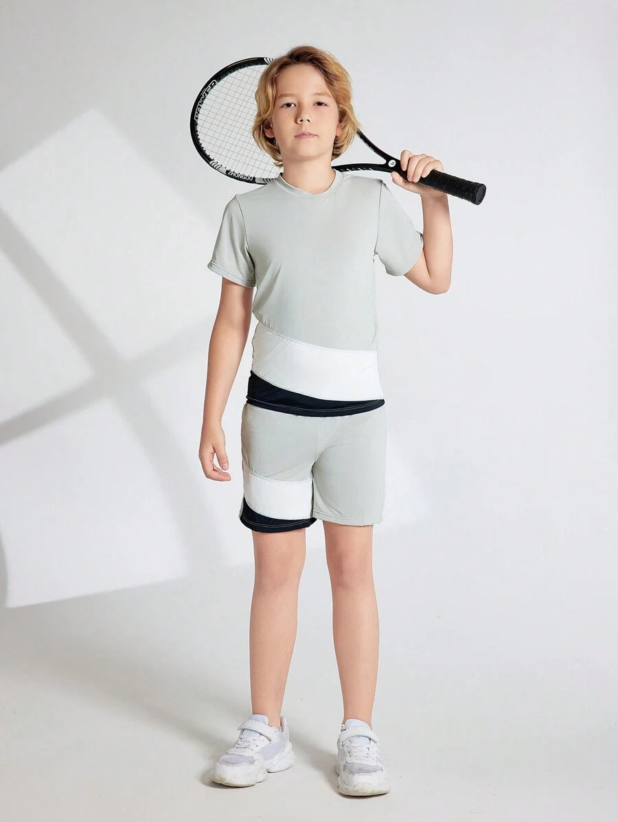Boys Padel T-Shirt & Shorts Set – Round Neck, Lightweight Sportswear for Training & Matches
