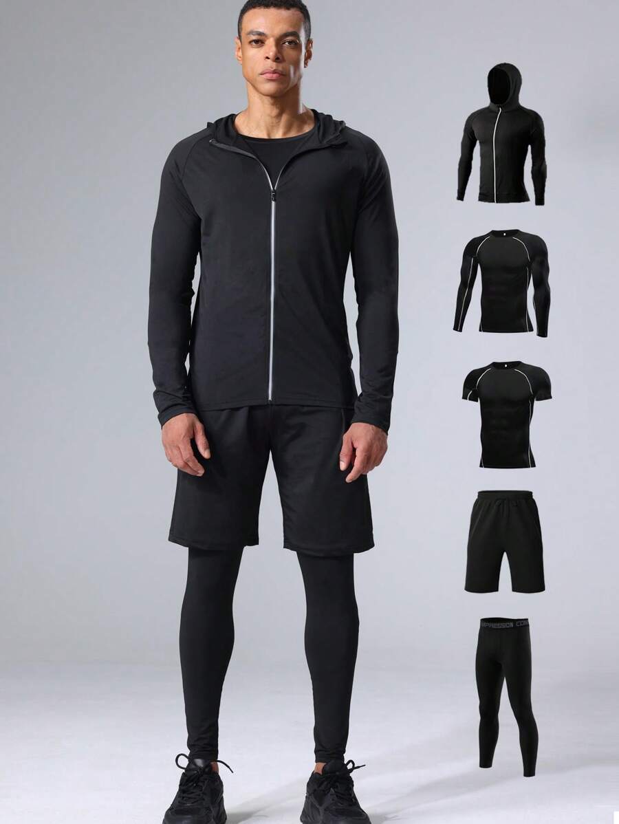Men’s 5-Piece Padel & Gym Set – Compression Quick-Dry Fitness Sportswear Outfit